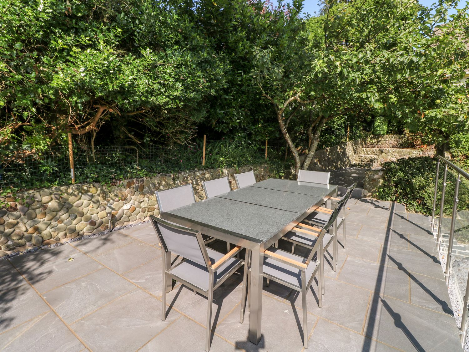 Porcelain patio with a dining table for eight